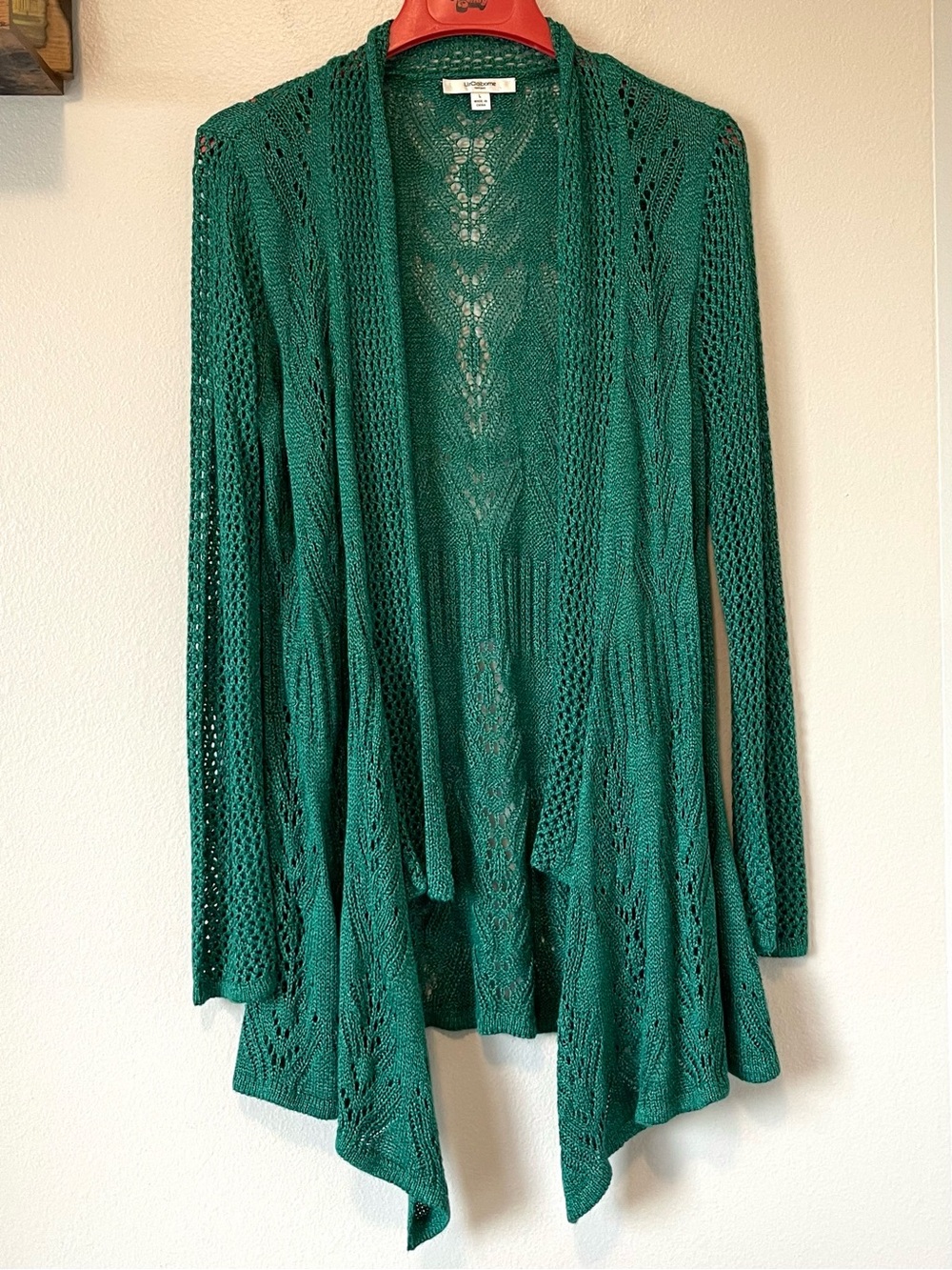 Liz Claiborne New York Open Knit Waterfall Cardigan - Draped Pointell - Large